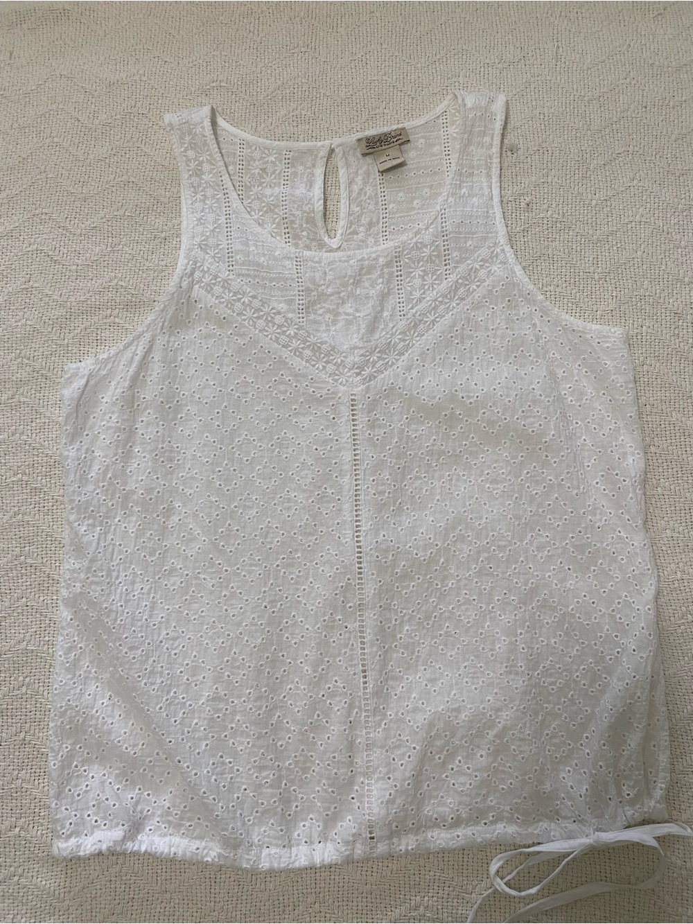 Lucky Brand Womens M White Eyelet Tank Top Scoop Neck Delicate Summer Top